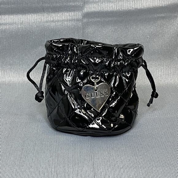 Guess Gift Pouch‎ Black Vinyl Quilted Drawstring Watch Holder Cosmetic Mini Bag - Picture 9 of 9